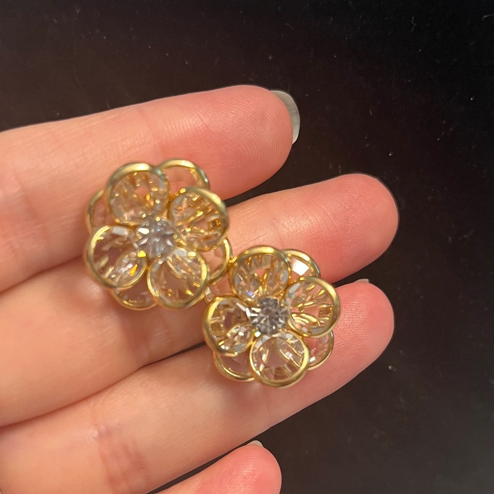 Crystal and Gold Flower Cluster Earrings